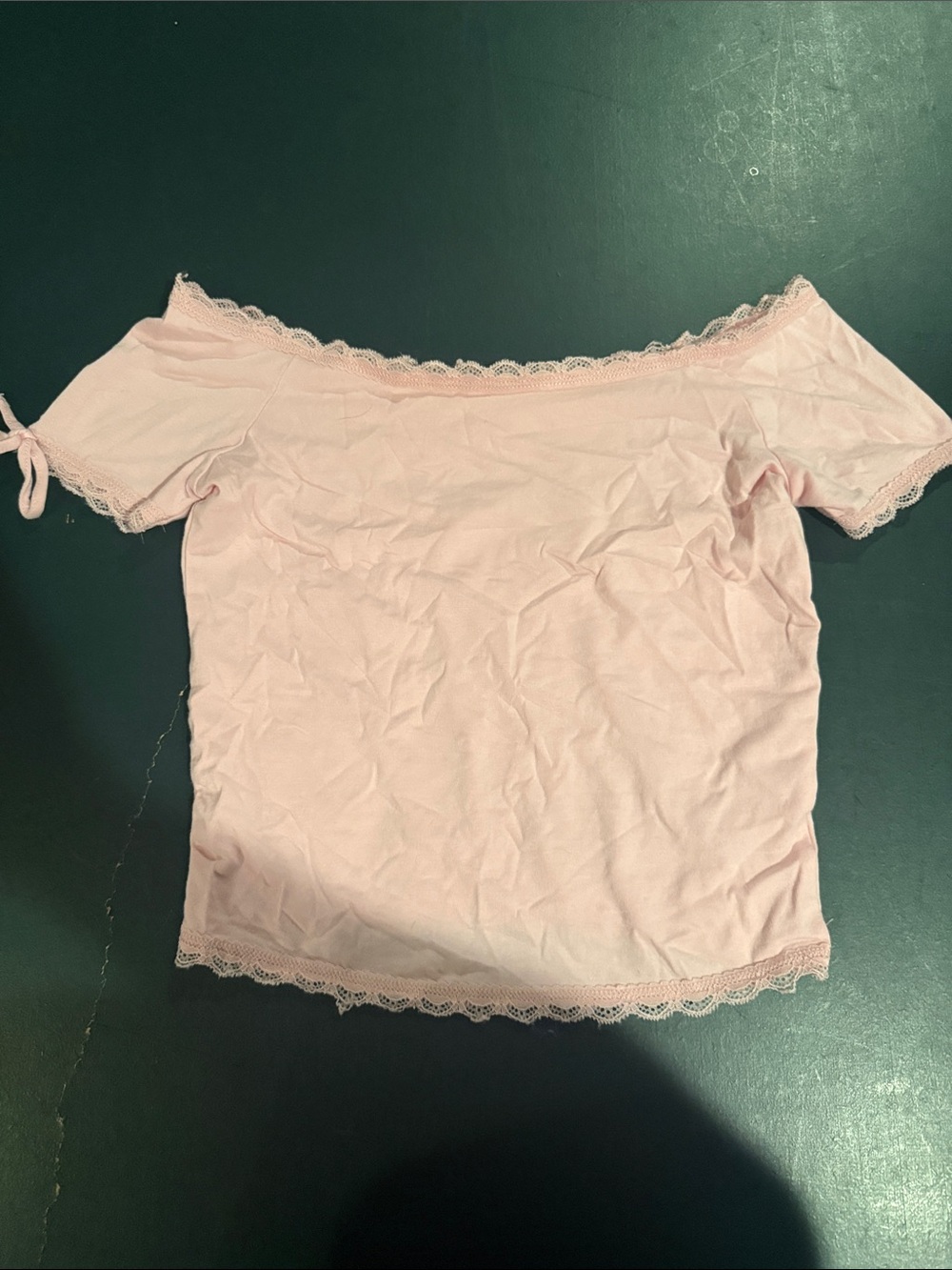 Light Pink Off-Shoulder Lace Trim Top